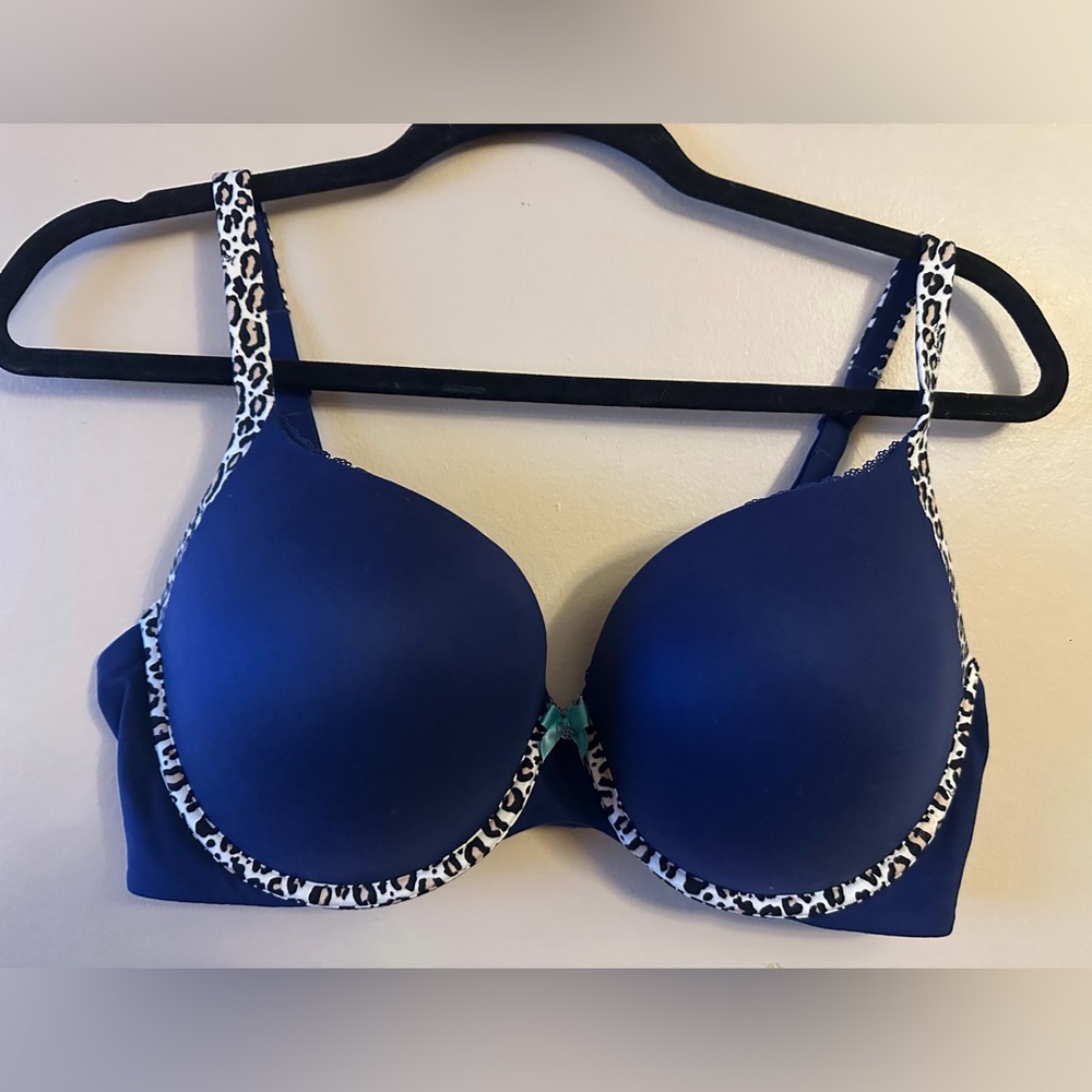Victoria's Secret Navy Bra with Animal Print Trim